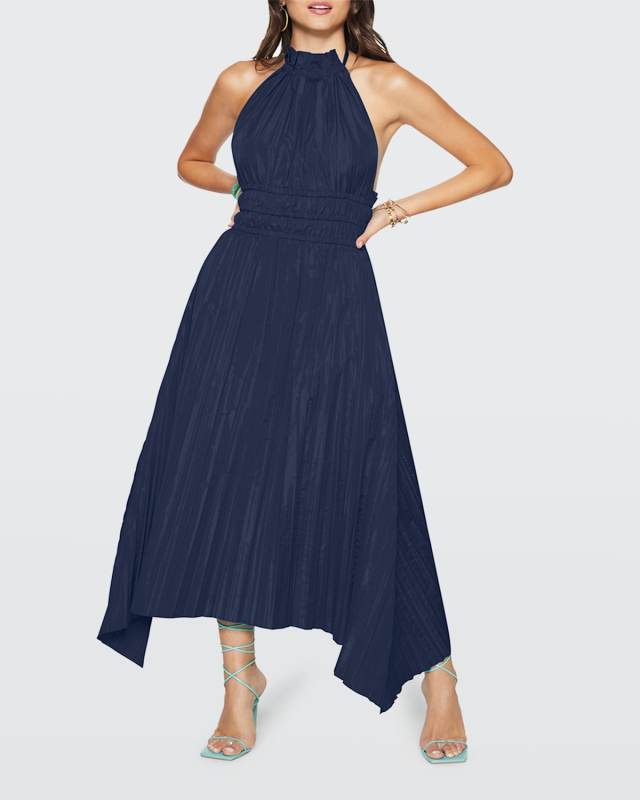 Delaney Pleated Handkerchief-Hem Dress